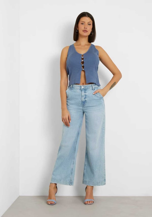 GUESS Dakota Yüksek Bel Kısa Geniş Paça Pantolon