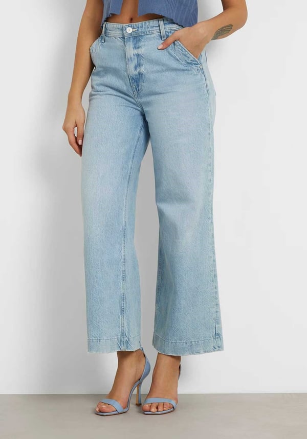 GUESS Dakota Yüksek Bel Kısa Geniş Paça Pantolon