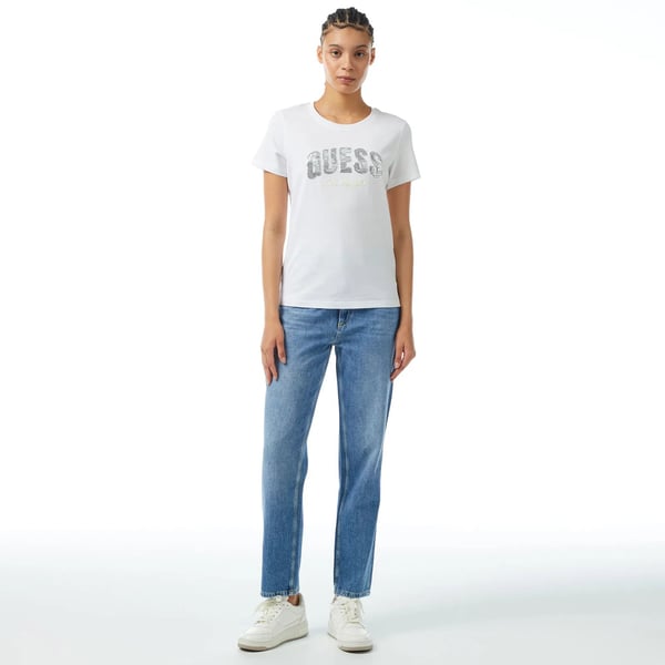 GUESS Sequins Biiklet Yaka önü pul amblem Tshirt