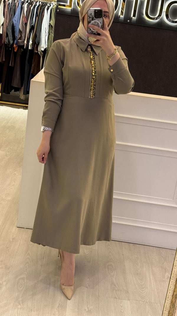 JENNE Taş İşleme Fermuarlı Elbise