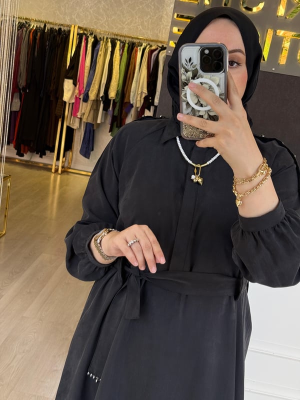 LİSA EXCLUSİVE Omuz Top Taş Detaylı Gizli Düğme Uzun Elbise