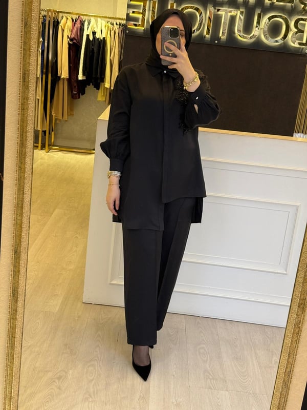 LİSA EXCLUSİVE Payet Nakış İşlemeli Gömlek Pantolon Takım