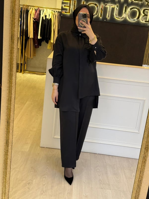 LİSA EXCLUSİVE Payet Nakış İşlemeli Gömlek Pantolon Takım