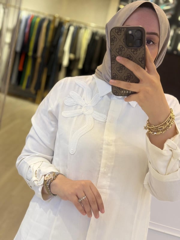 LİSSMORE Göğüs Nakış İşlemeli Gömlek Yaka İçlikli Uzun Elbise