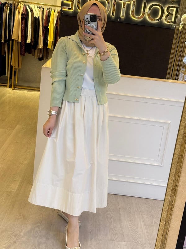 MİSSEMRAMİSS Belle Noir Midi Gold Düğmeli Merserize Hırka