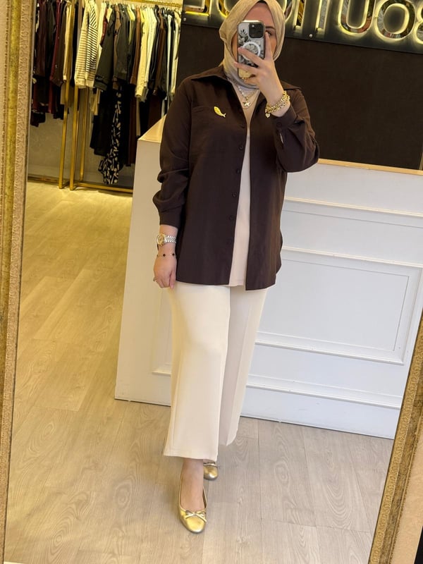 MİSSEMRAMİSS Sunshine Gold Balık Aksesuar Detaylı Rahat Gömlek