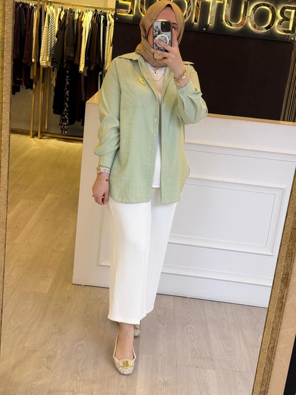 MİSSEMRAMİSS Sunshine Gold Balık Aksesuar Detaylı Rahat Gömlek