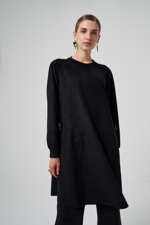 MİSSWHENCE 34001 Fermuarlı Cepli Süet Tunik