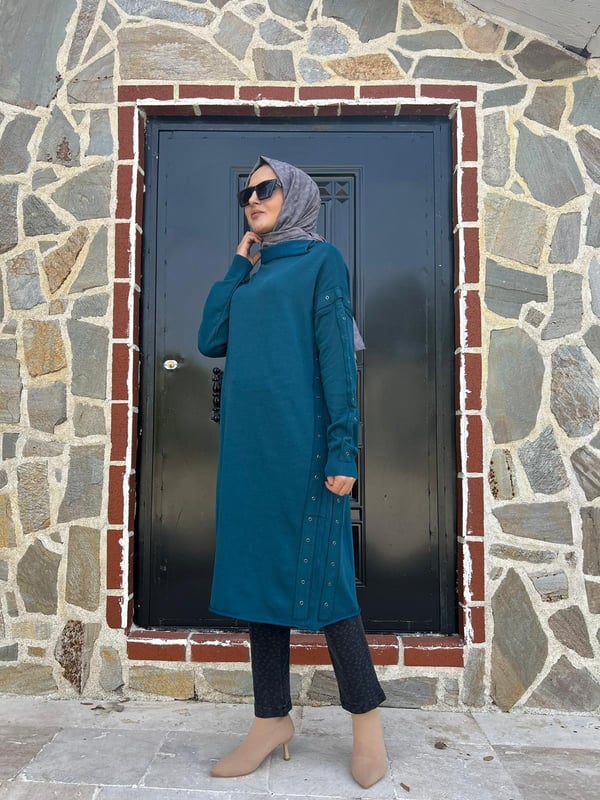 MİSSWHENCE 34021 Yanı ve Kolu Kuş Gözlü Triko Tunik