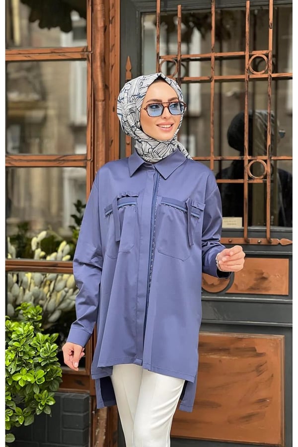 MİSSWHENCE 35314 CEP DETAYLI ZIMBA PAMUK GÖMLEK