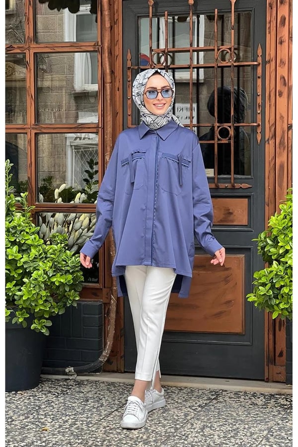 MİSSWHENCE 35314 CEP DETAYLI ZIMBA PAMUK GÖMLEK