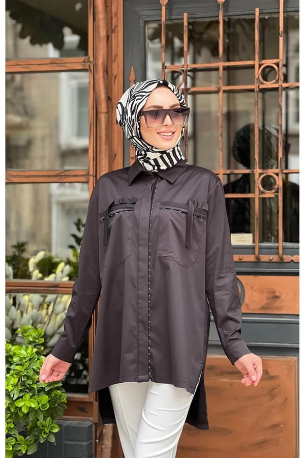 MİSSWHENCE 35314 CEP DETAYLI ZIMBA PAMUK GÖMLEK