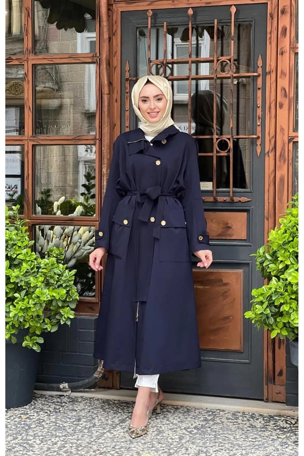 MİSSWHENCE 35506 İKİ CEPLİ KENDİNDEN BAĞLAMALI ARA BOY PARDESÜ