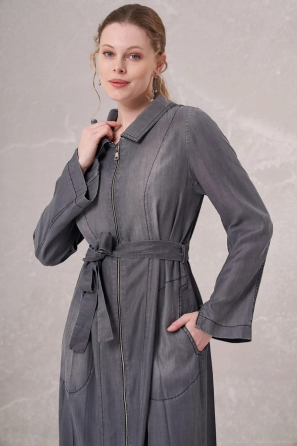 MİSSWHENCE 35518 FERMUARLI TENCEL KENDİNDEN BAĞLAMALI PARDESÜ