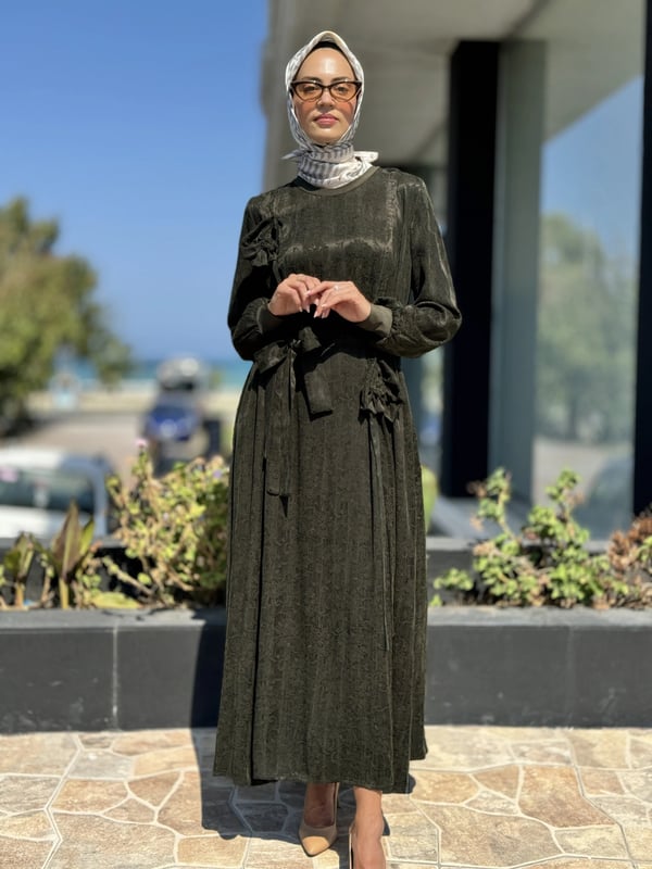 MİSSWHENCE 36800 GÜL DETAYLI CUPRO İPEK ELBİSE