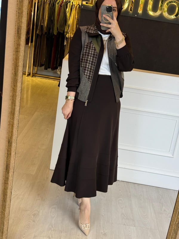 MİSSWHENCE 38200 Mix Kumaş Ceket - Parçalı Etek Takım