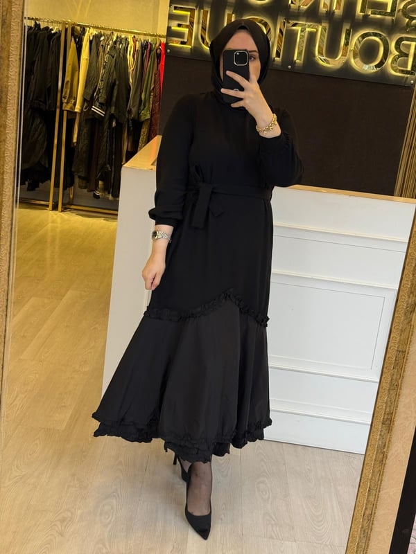 MİSSWHENCE 38826 Flar Hediyeli Şifon Mix Tasarım Uzun Elbise
