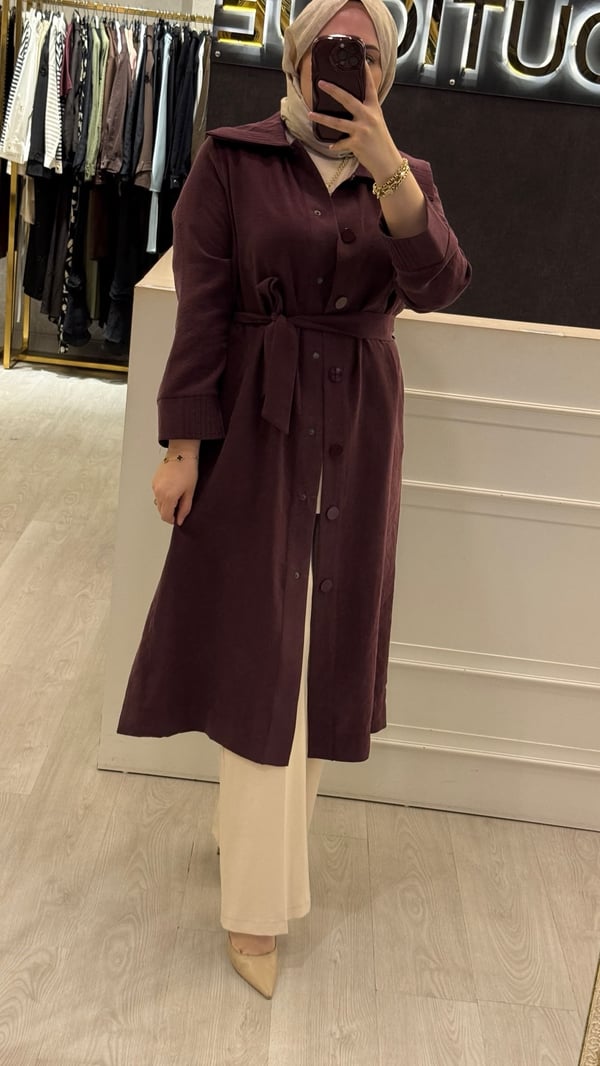 NUSS Belden Bağlama Hediyeli İri Çıtçıtlı Tasarım Uzun Kap