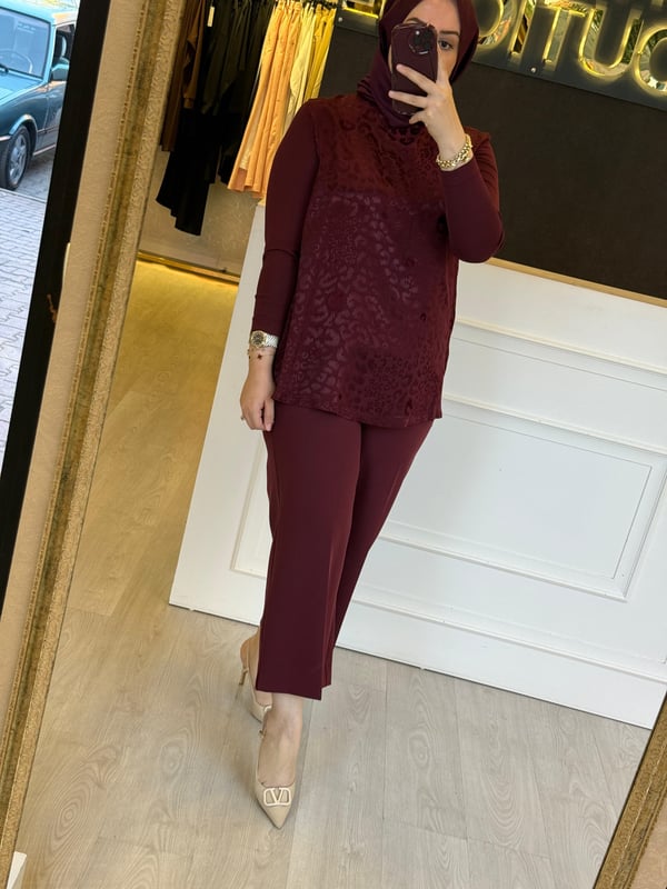 NUSS Fermuar Detaylı Leopar Desenli Şifon Mix Merserize Tunik