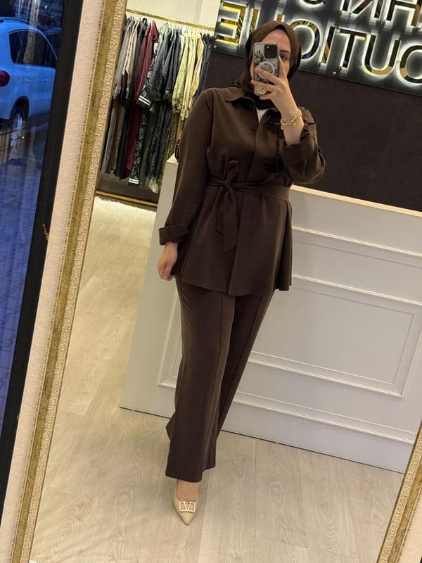 NUSS Göğüs İşleme Detaylı Rahat Gömlek Pantolon Takım