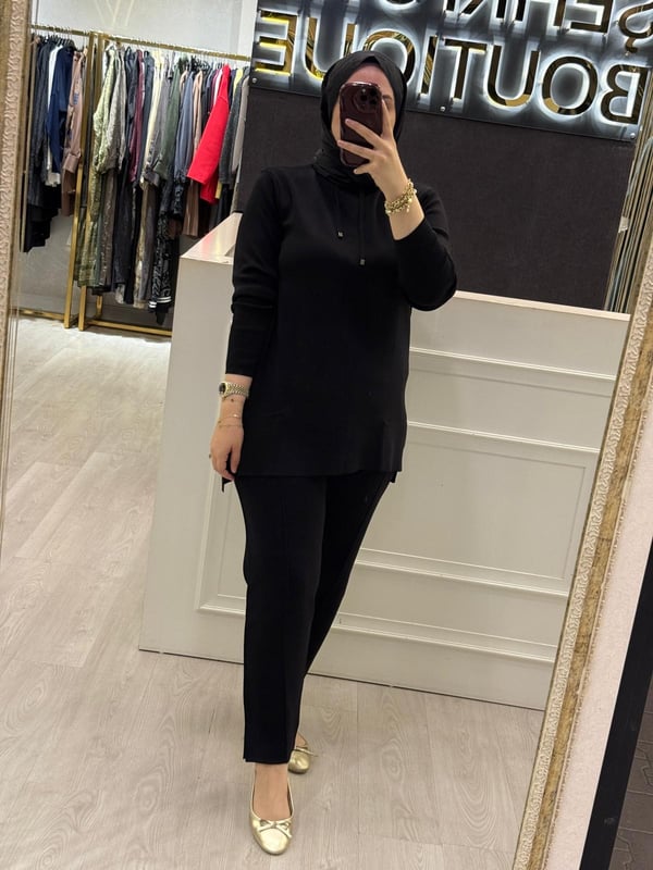 NUSS Merserize Boyunlu Bluz Pantolon Takım