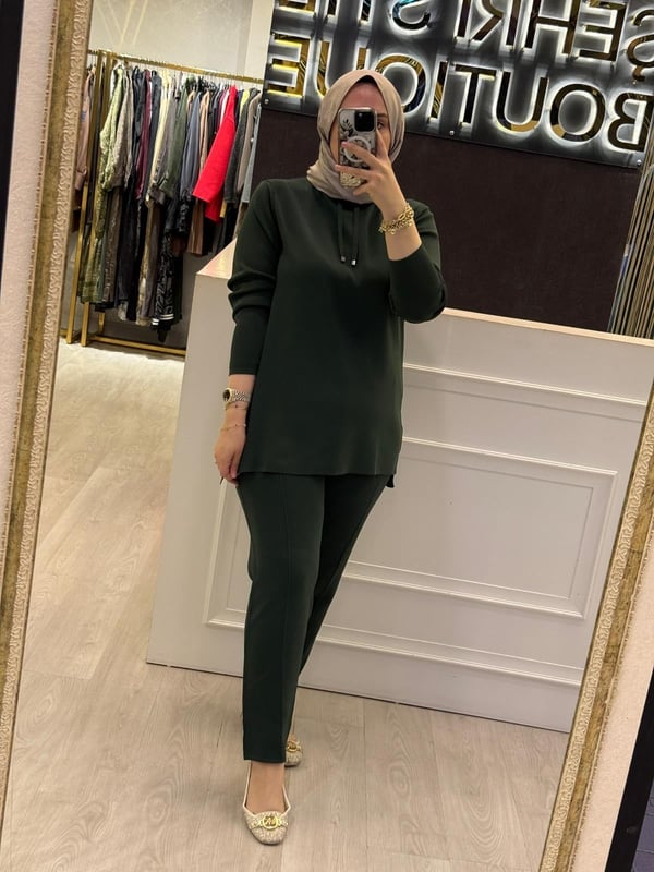 NUSS Merserize Boyunlu Bluz Pantolon Takım