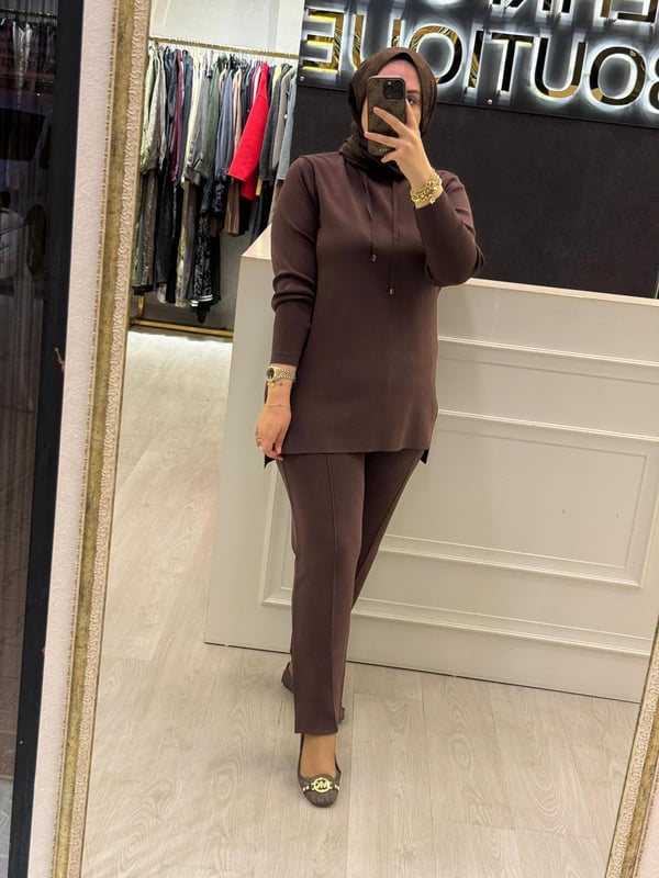 NUSS Merserize Boyunlu Bluz Pantolon Takım