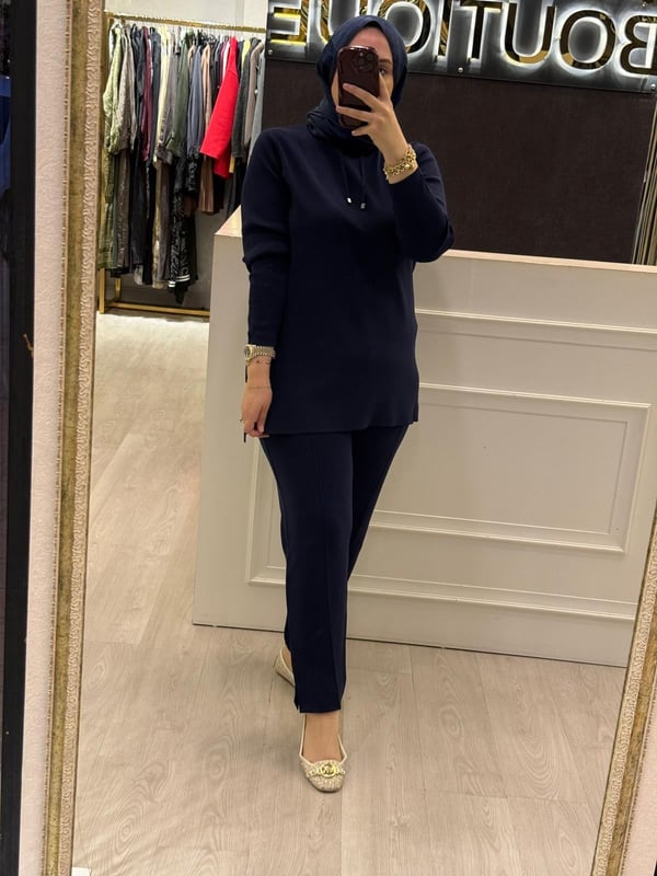 NUSS Merserize Boyunlu Bluz Pantolon Takım