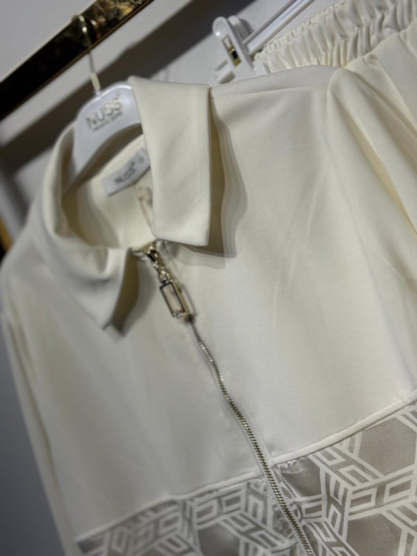 NUSS Mix Kumaş Önden Gold Fermuarlı Rahat Ceket Pantolon Takım