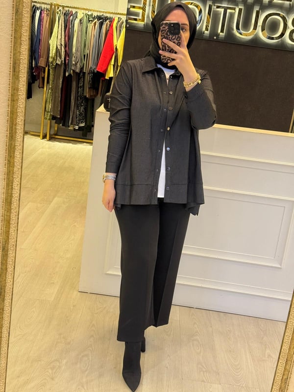 NUSS Pırlanta İşlemeli Denim Kot Gömlek