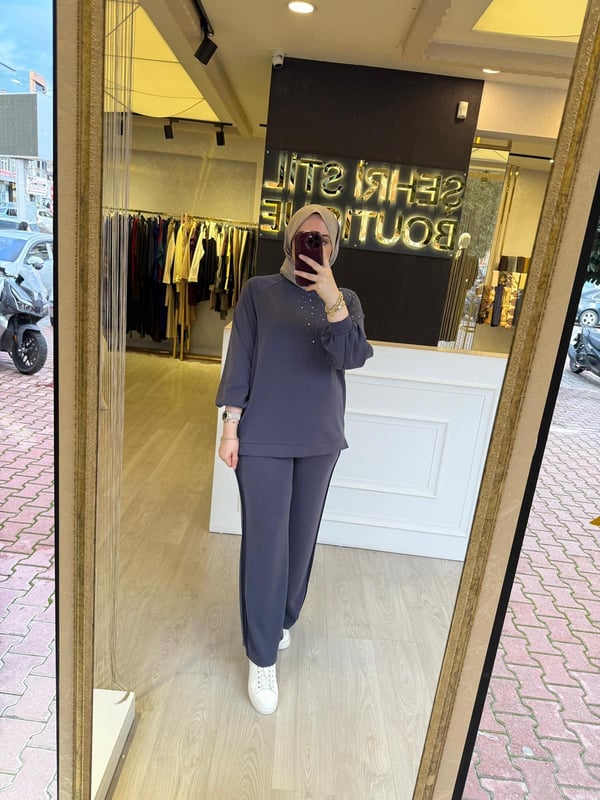 NUSS Pırlanta İşlemeli Tasarım Tunik Pantolon Takım