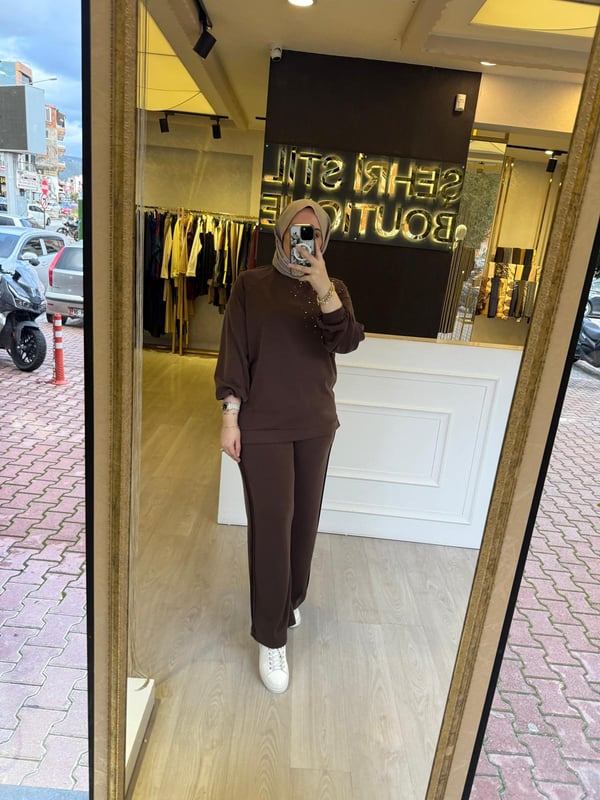 NUSS Pırlanta İşlemeli Tasarım Tunik Pantolon Takım