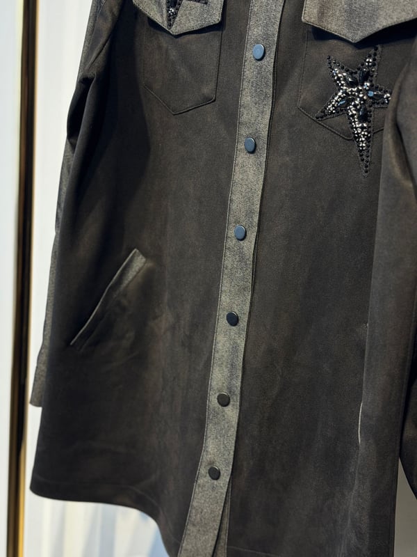NUSS Yıldız Taş İşlemeli Çıtçıtlı Gömlek Tip Denim Kap