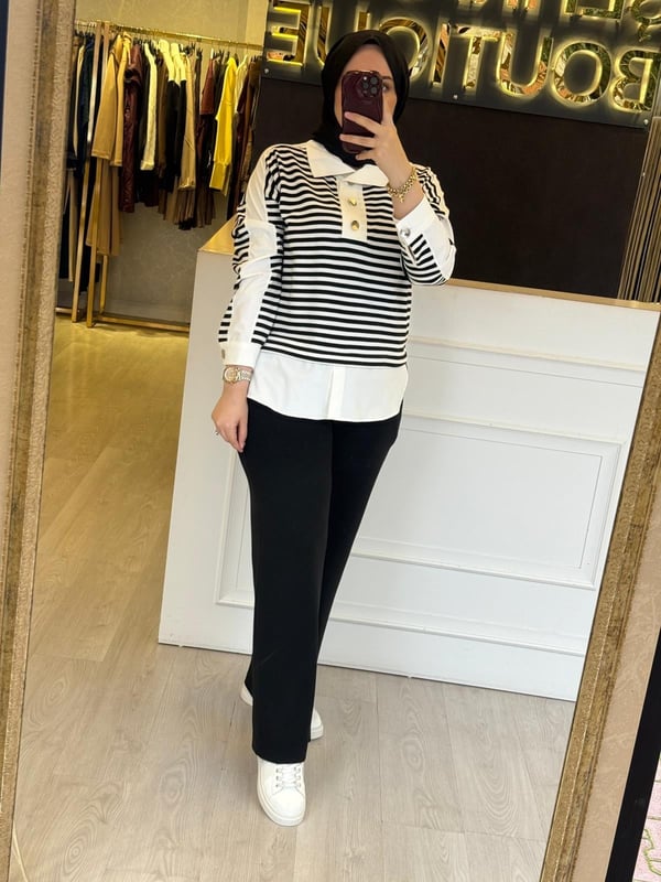 PEARLY Çizgili Gömlek Tip Tunik Pantolon Takım