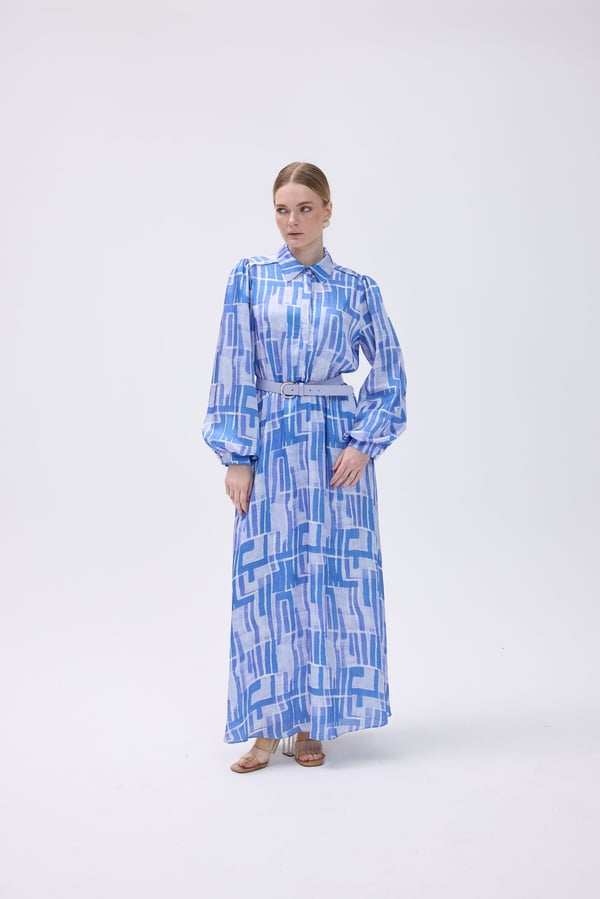 SBL Design 11011 Gizli Düğme Detaylı Kemer Hediyeli Uzun Rahat Elbise