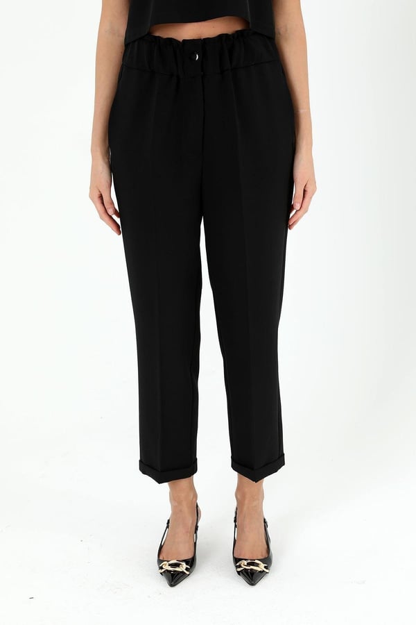 SENTEZ BELİ LASTİKLİ İNCE DUBLE PAÇA PANTOLON
