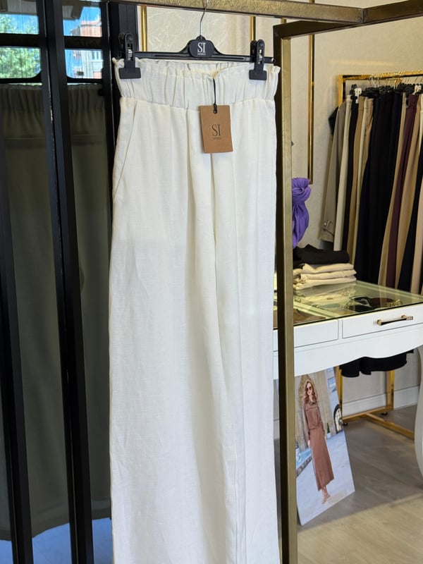 Sİ Design 21110 Belden Lastikli Keten Pantolon