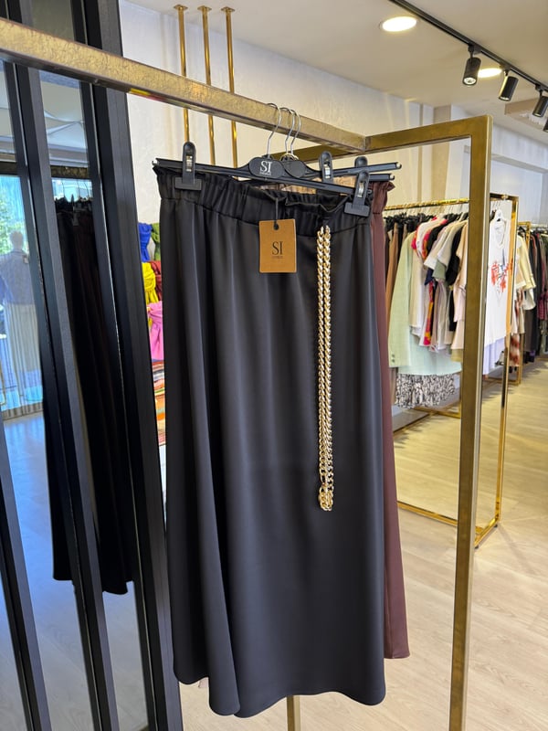 Sİ Design 31120 Gold Zincir Kemer Detaylı Beli Lastikli Etek