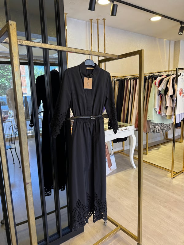 Sİ Design 51138 Kol Detaylı Deri Kemerli Elbise