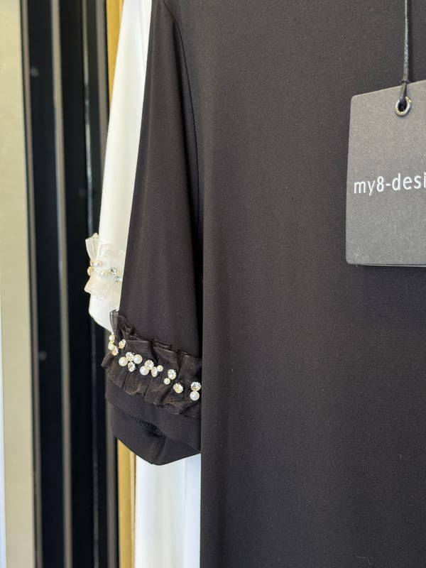 Sİ Design my8 4014 Kolları İnci-Taş Detaylı Kısa Kollu Tshirt