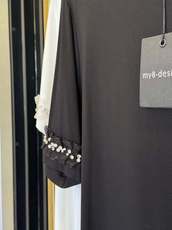 Sİ Design my8 4014 Kolları İnci-Taş Detaylı Kısa Kollu Tshirt