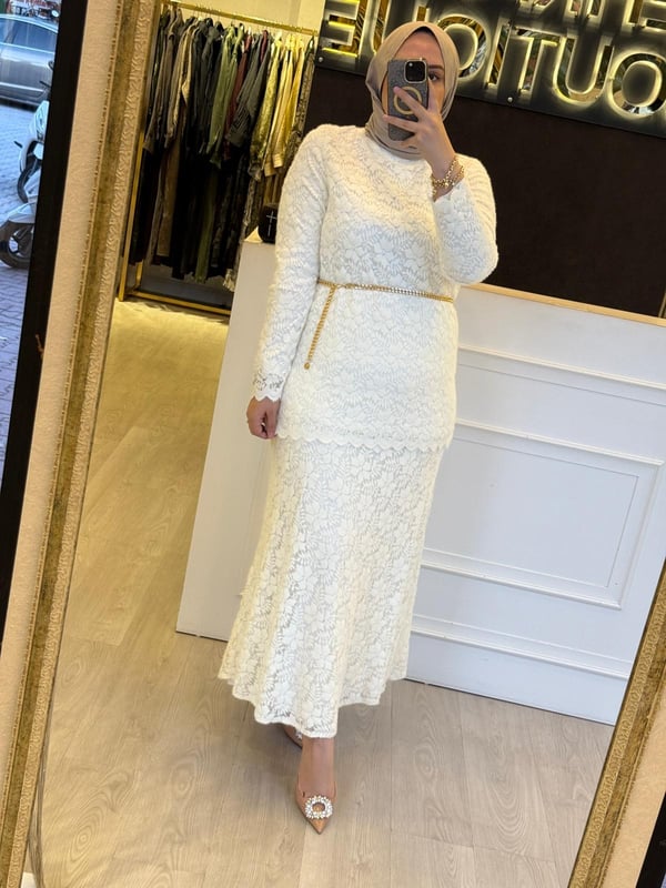 Sİ Design my8 4115 Dantel İşleme İçlikli Gold Zincir Hediyeli Tunik