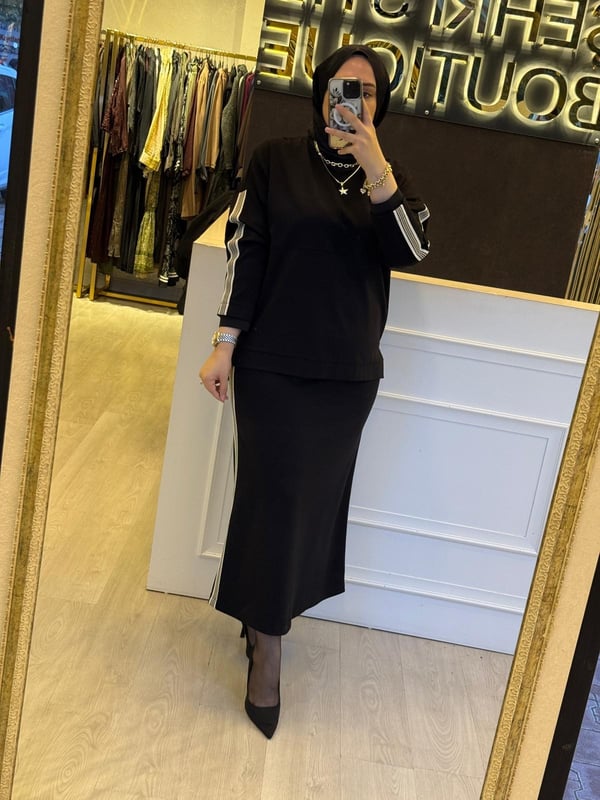 Sİ Design my8 4128-3111 Şerit Detaylı Tunik Etek Takım