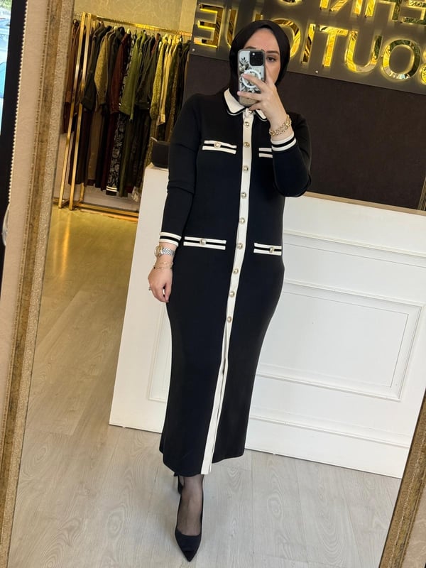 Sİ Design my8 51207 Gold Düğme Detaylı Uzun Elbise