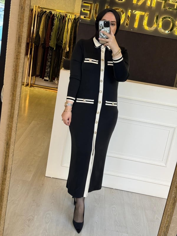 Sİ Design my8 51207 Gold Düğme Detaylı Uzun Elbise