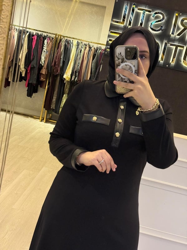 Sİ Design my8 5121 Deri Detaylı Gold Düğmeli Uzun Elbise