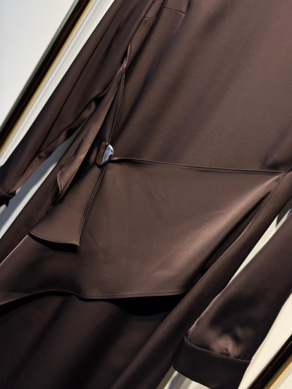 Sİ DESİGN my8 5207 Gold Tek Düğme Detaylı Tasarım Uzun Saten Elbise