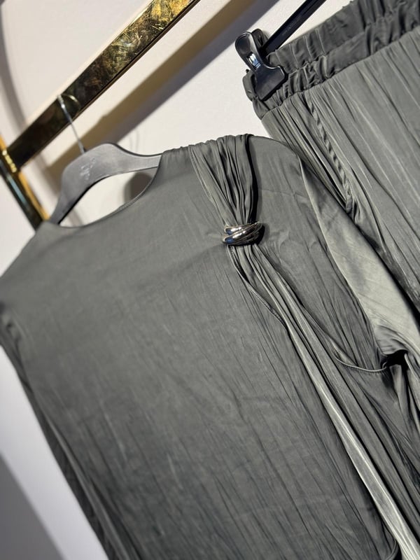 TIĞ TRİKO Metal Tokalı Fular Detaylı Pantolonlu Takım