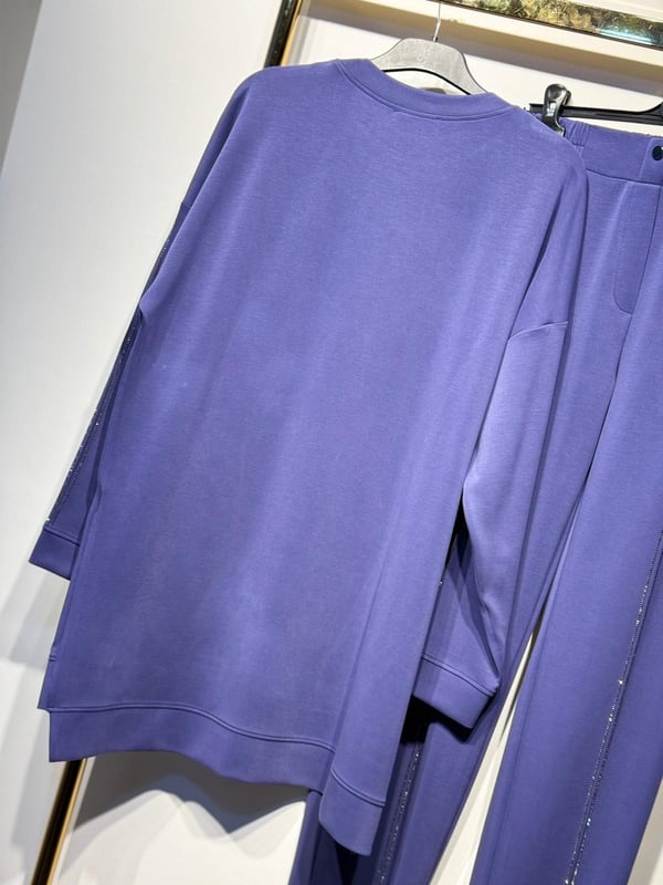 TIĞ TRİKO Nervür ve Sıralı Taş Detaylı Tunik Pantolon Takım