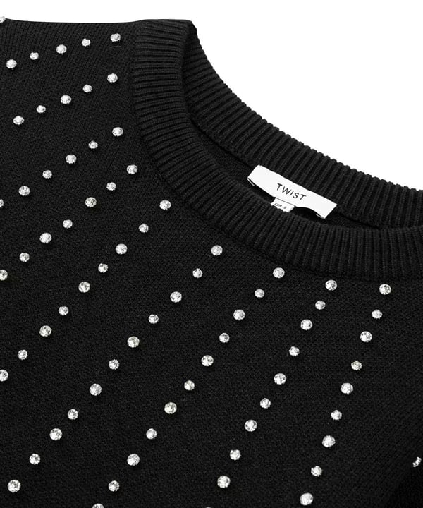 TWİST STRASS TAŞ BASKILI TRİKO